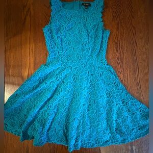 Teal Lace Fit-and-Flare Mini Dress A-Line Twirl Party Sleeveless Juniors Size 3